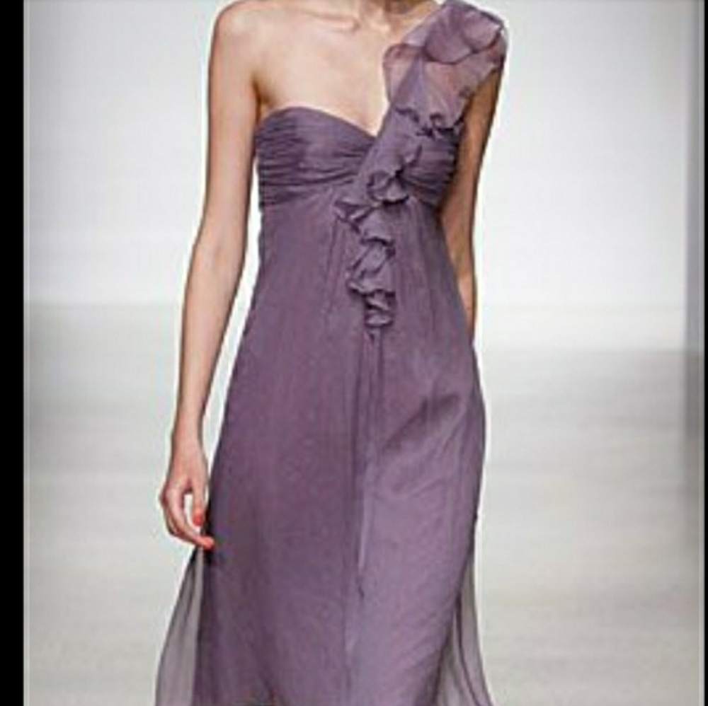 AMSALE gray 100% silk one-shoulder gown prom dress